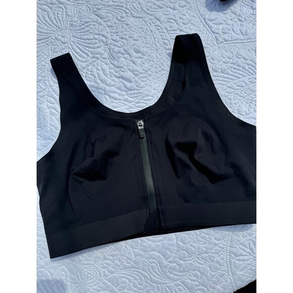 Zyia Active Front Zipper Sports Bra Support Stretch Full Coverage Black - Picture 2 of 5
